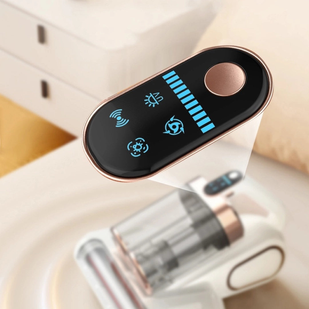 LED screen showing vacuum modes and battery life indicator